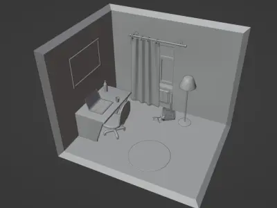 Workplace at home Low-poly 3D model