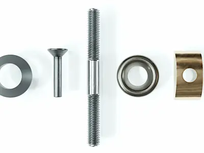 Collection of 21 rivets pins studs and washers 3D model