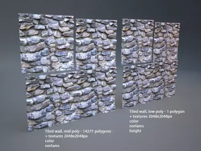Stone wall 001 tiled Free low-poly 3D model