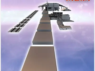 Asian passenger station with large tile building and wooden barr 3D print model