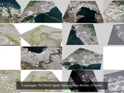5 cityscapes  Fort Worth Agadir Geelong Cebu Brindisi 3D Model Pack