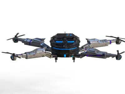 Futuristic Neon Drone  Sci-Fi UAV with Blue Glow Low-poly 3D model