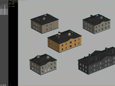 Mid-century residential building set 3D model