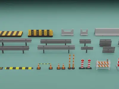 Low Poly Traffic Barrier Assets Low-poly 3D model