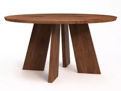 Hakama round walnut dining table 3D model