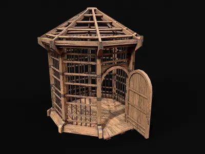 Medieval Wooden Cage 4 Low-poly 3D model