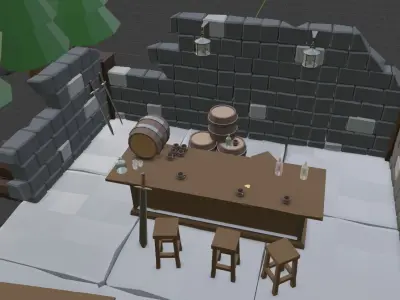 Low poly bar in the ruined house Low-poly 3D model