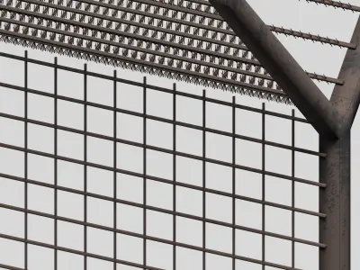 Lattice and barbed wire fence set Low-poly 3D model