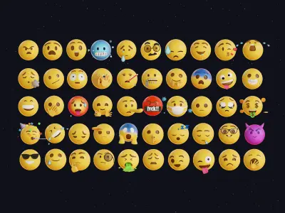 50 fully Animated Smiley Emojis Low-poly 3D model