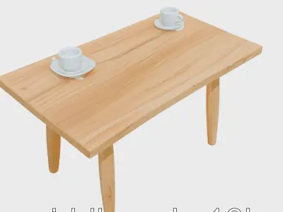 Wooden Breakfast Table with Smiling Surface Low-poly 3D model