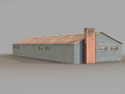 Old Garage 01 blue  Low-poly 3D model