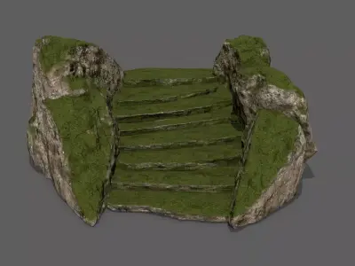 Mossy Rock Stair Low-poly 3D model
