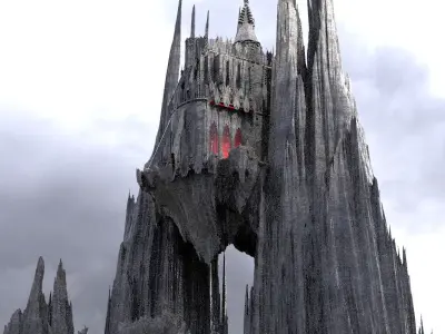 Floating Cathedral Spiked Mountains Kitbash 3D model