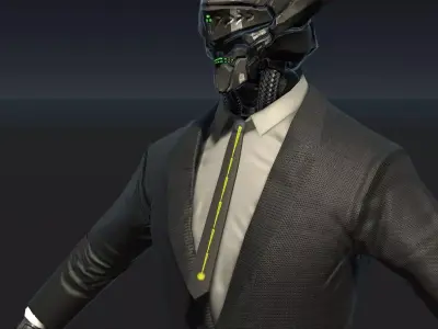 Rigged Cyberpunk Robot Anchorman - Reporter plus rigged necktie Low-poly 3D model