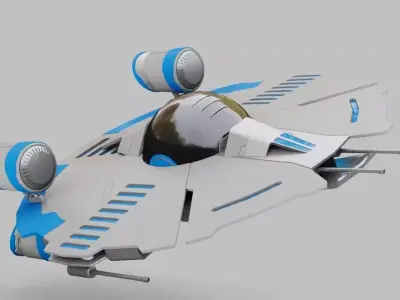 Starship futuristic spaceship flying in air 3D model