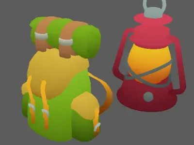 Stylized Low Poly Camping game ready assets pack Low-poly 3D model