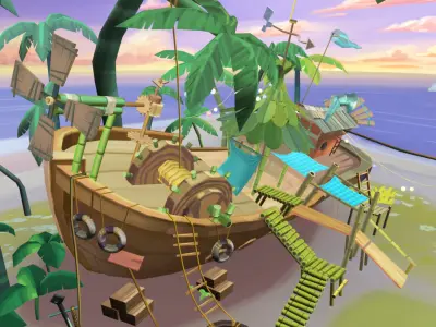 Cartoony Shipwreck Scene Low-poly 3D model