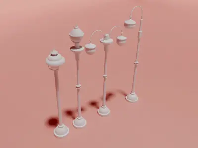 Set of four street lamps 3D model