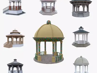 8 Garden Gazebo Pavilions Collection PBR 3D Model Pack