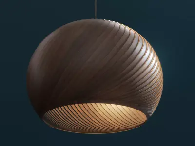 Round wooden hanging lamp 3D model