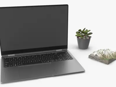  Workspace Setup with Laptop and Decor 