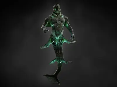 Sci-Fi  Alien cyborg underwater Low-poly 3D model