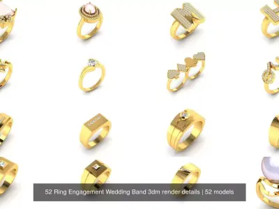 52 Ring Engagement Wedding Band 3dm render details 3D Model Pack