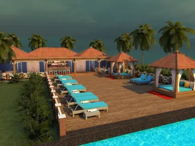 beach resort Low-poly 3D model