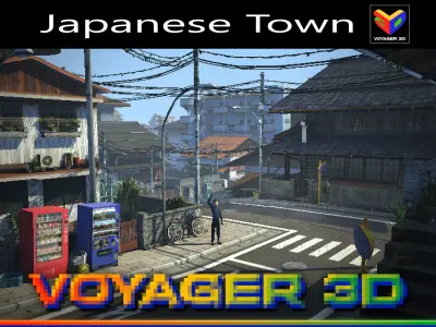 Retro Style Japanese Rural Town Low-poly 3D model