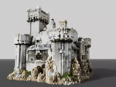 Voxel Medieval Fortress Stronghold Low-poly 3D model
