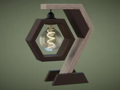 Hexagon Wooden Table Lamp Low-poly 3D model
