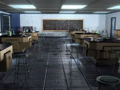 Classroom with tables and chairs 3D model