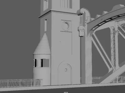 bridge 3d model with clock tower 3D model
