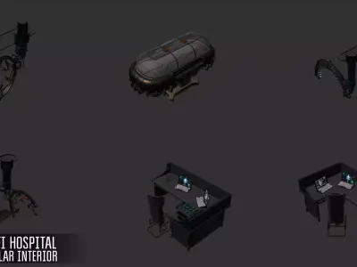 Sci-fi hospital - modular interior Low-poly 3D model