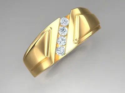 Light Gold Diamond Men Ring 2MR081 3D model