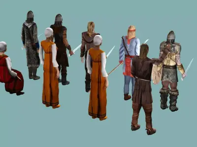 Medieval Exclusive Village People 3D Model Low-poly 3D model