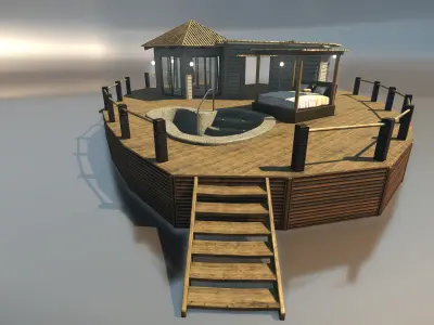 Bungalow with pool Low-poly 3D model