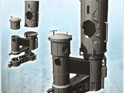 Double industrial grain tank with annex and outside pipes destro 3D print model