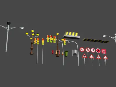 Road Assets Pack Low-poly 3D model