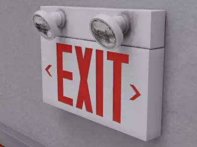 Fire Emergency Set - Exit Sign Extinguisher Bollard Doors Low-poly 3D model