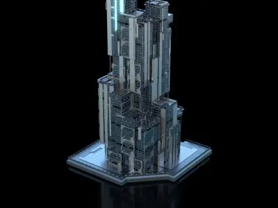 Futuristic Future Modern City Building Skyscraper 06 Low-poly 3D model