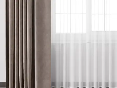 Curtain with metal curtain rod  metal blind 12 Low-poly 3D model