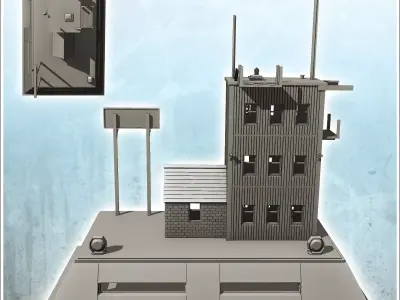 Protective bunker with elevated building panel and antennas 17 - 3D print model