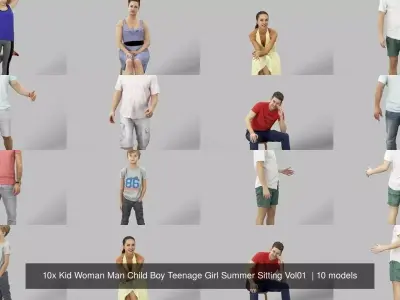 10x Kid Woman Man Child Boy Teenage Girl Summer Sitting Vol01  3D Model Pack