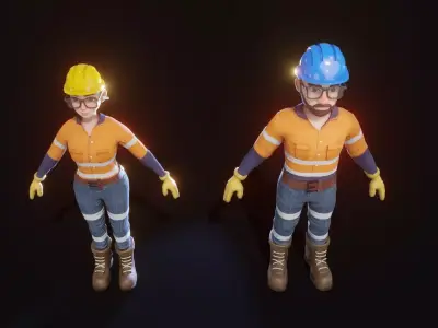 Stylized Male and Female Worker 3D Model Game Ready Low-poly 3D model