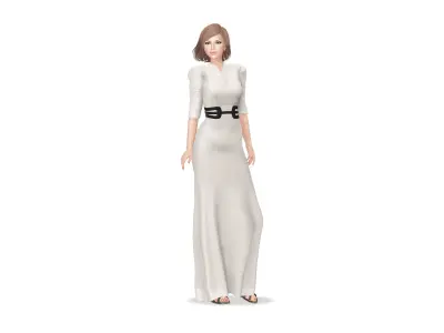 Royal Shoulder Long Dress Low-poly 3D model