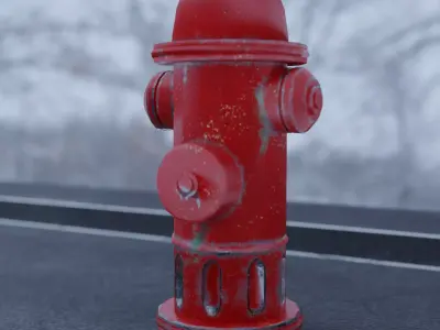 Hydrant fire on road Low-poly 3D model