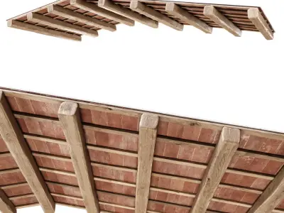 Wooden ceiling with ceramic tiles  3D model