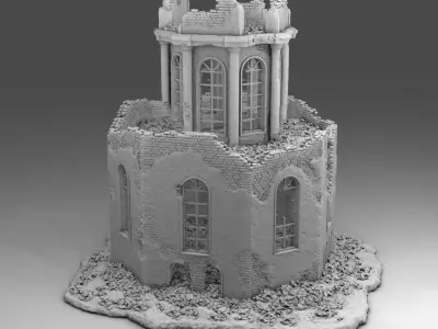 A ruined octagonal building 3D print model