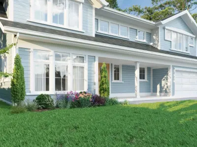 Modern Small Two-Story House 3D Exterior Scene 3D model